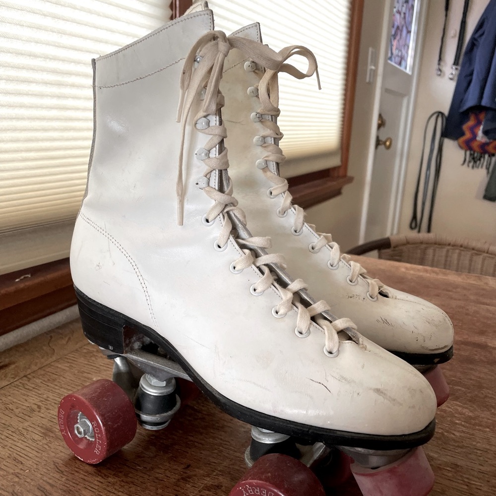 Vintage White Leather Roller Derby Skates Gem